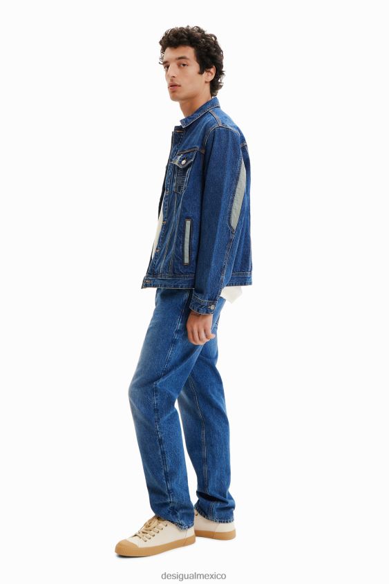 Desigual hombres chaqueta estilo camionero de mezclilla con patchwork VZ26R01603 ropa