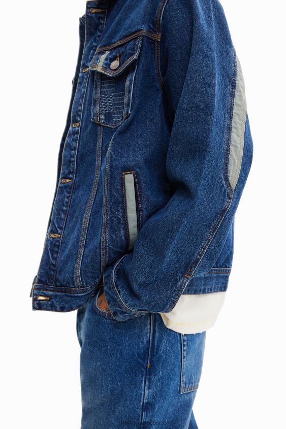 Desigual hombres chaqueta estilo camionero de mezclilla con patchwork VZ26R01603 ropa