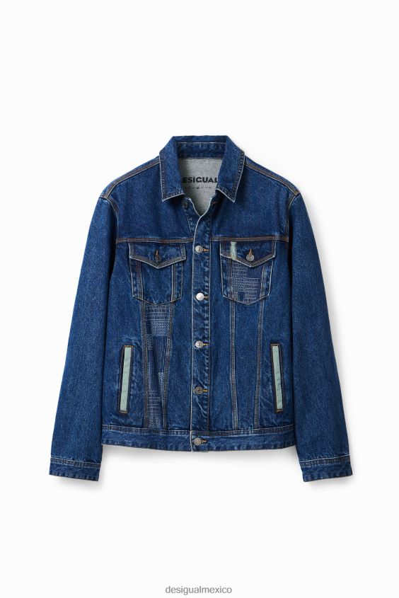 Desigual hombres chaqueta estilo camionero de mezclilla con patchwork VZ26R01603 ropa