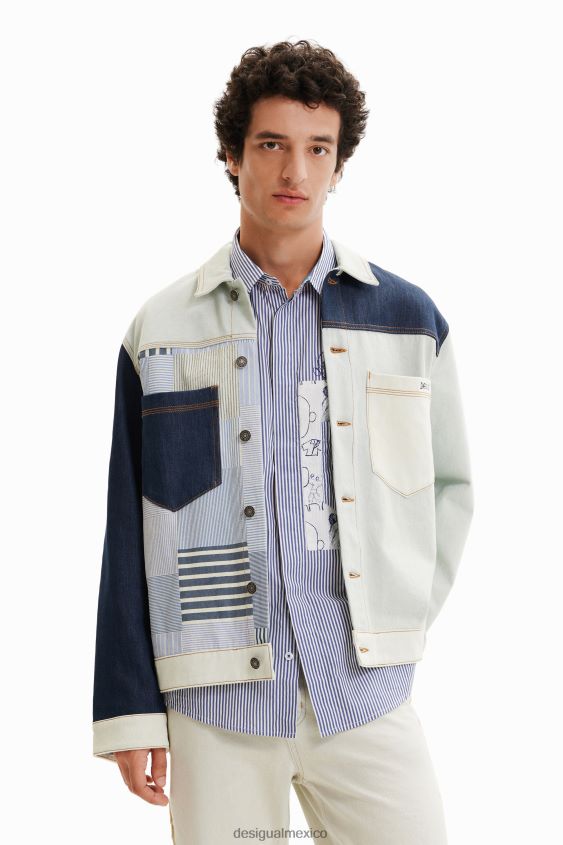Desigual hombres sobrecamisa de mezclilla con patchwork VZ26R01623 ropa