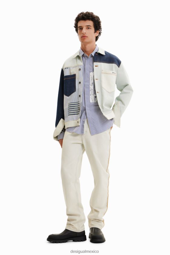 Desigual hombres sobrecamisa de mezclilla con patchwork VZ26R01623 ropa