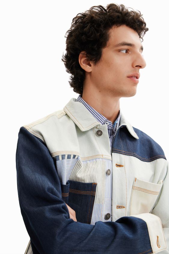 Desigual hombres sobrecamisa de mezclilla con patchwork VZ26R01623 ropa