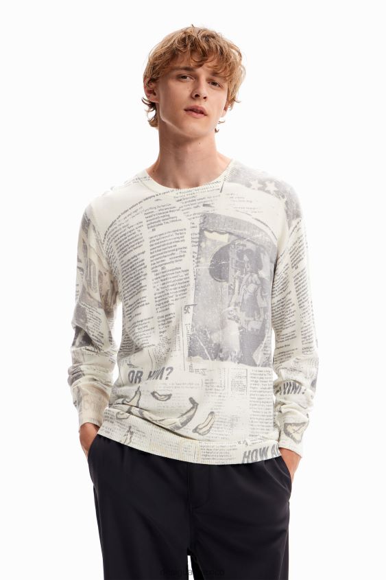 Desigual hombres fino jersey de periódico VZ26R01662 ropa