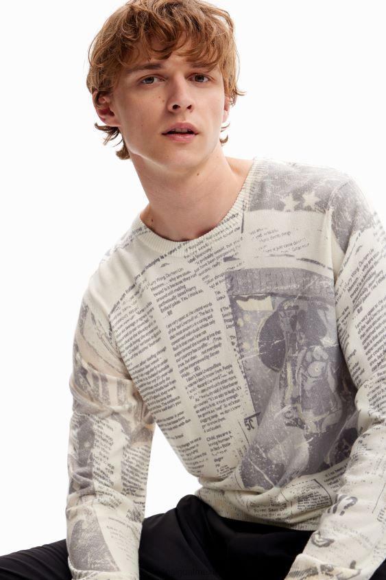 Desigual hombres fino jersey de periódico VZ26R01662 ropa