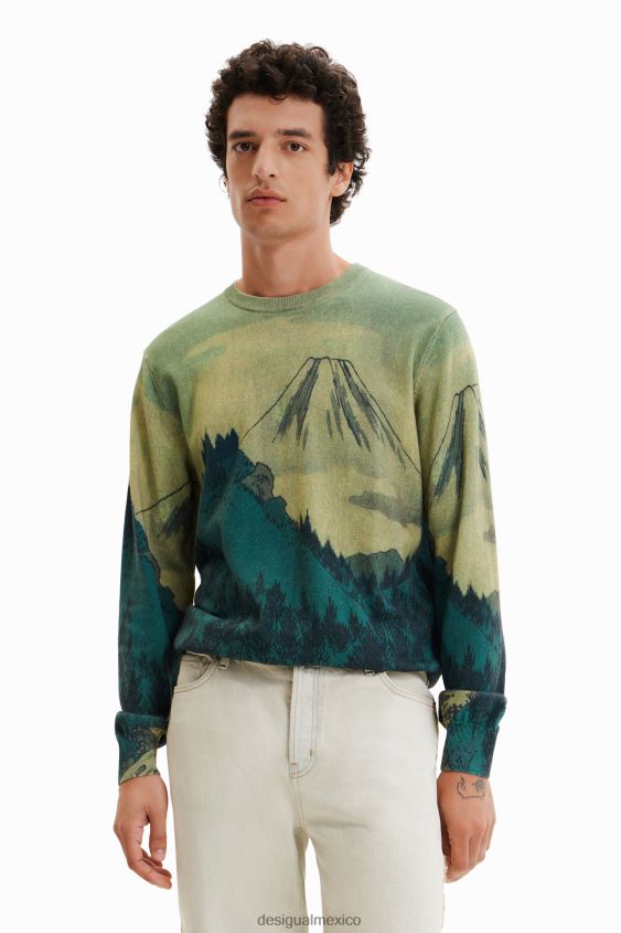 Desigual hombres suéter fino con paisaje VZ26R01541 ropa