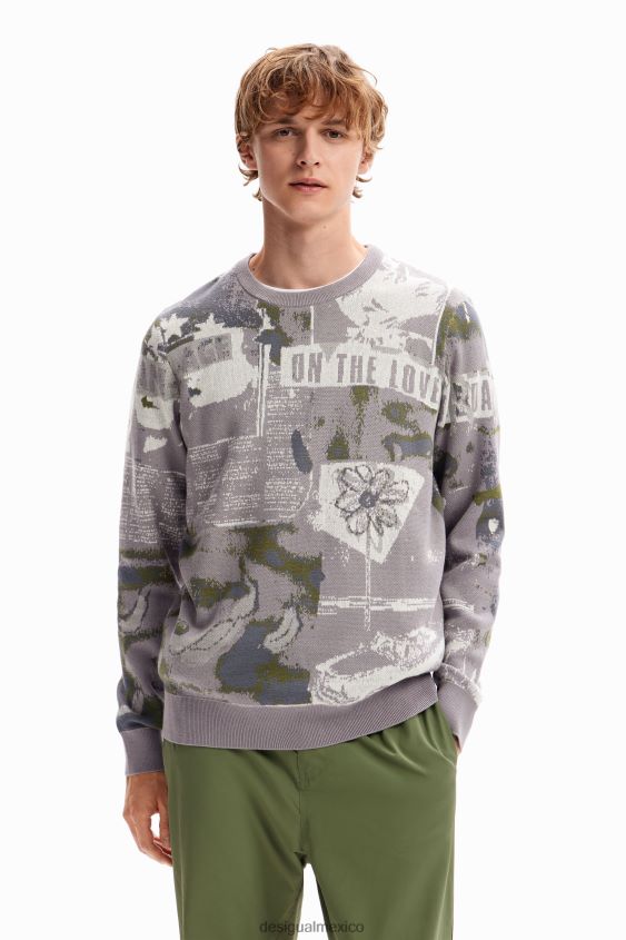 Desigual hombres suéter tipo periódico en jacquard VZ26R01538 ropa