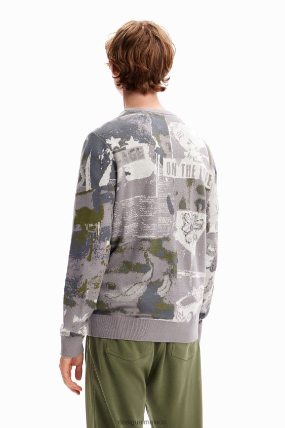 Desigual hombres suéter tipo periódico en jacquard VZ26R01538 ropa