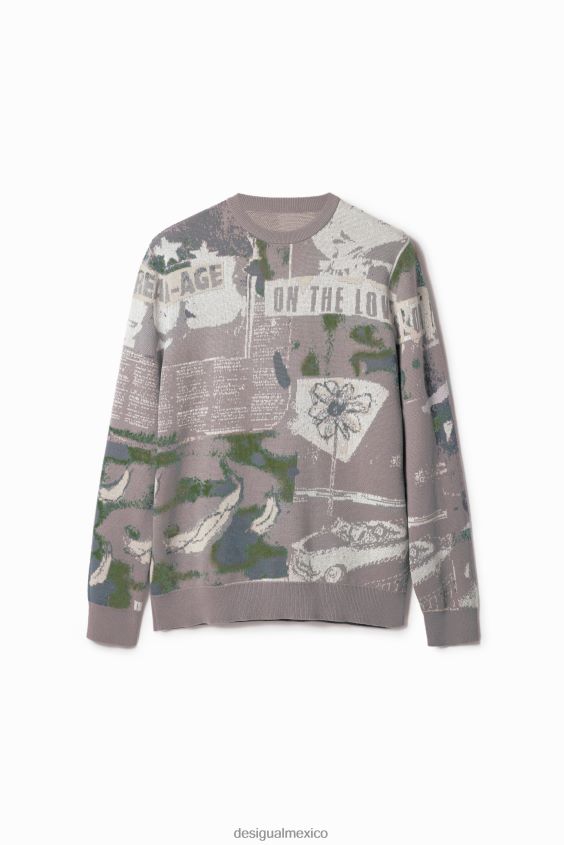 Desigual hombres suéter tipo periódico en jacquard VZ26R01538 ropa