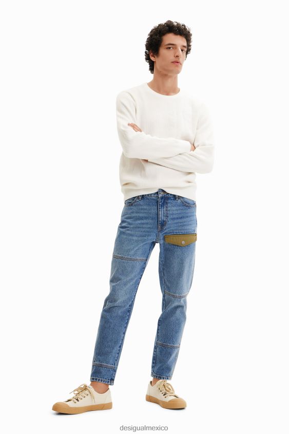 Desigual hombres jeans rectos con patchwork VZ26R01535 ropa