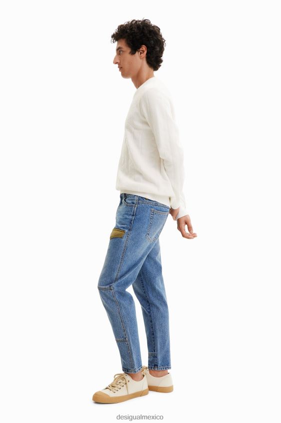 Desigual hombres jeans rectos con patchwork VZ26R01535 ropa