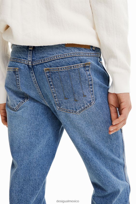Desigual hombres jeans rectos con patchwork VZ26R01535 ropa