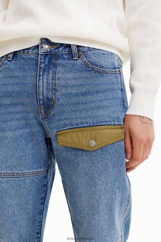 Desigual hombres jeans rectos con patchwork VZ26R01535 ropa