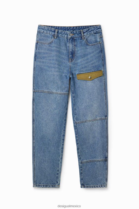 Desigual hombres jeans rectos con patchwork VZ26R01535 ropa