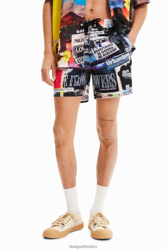 Desigual hombres pantalones cortos de baño de periódico VZ26R01674 ropa
