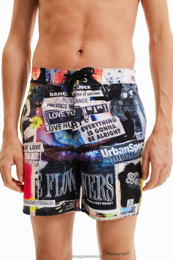 Desigual hombres pantalones cortos de baño de periódico VZ26R01674 ropa