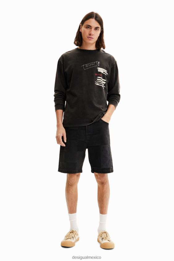 Desigual hombres shorts de mezclilla con patchwork en jacquard VZ26R01680 ropa