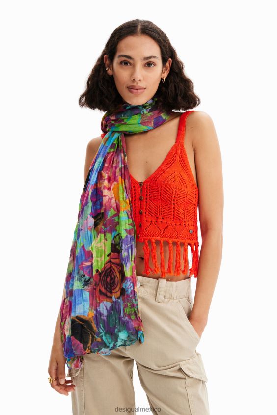 Desigual mujer fular rectangular con estampado floral arrugado VZ26R0562 accesorio