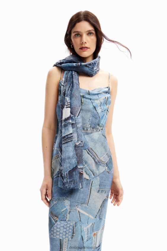 Desigual mujer fular rectangular con patchwork de mezclilla VZ26R0230 accesorio