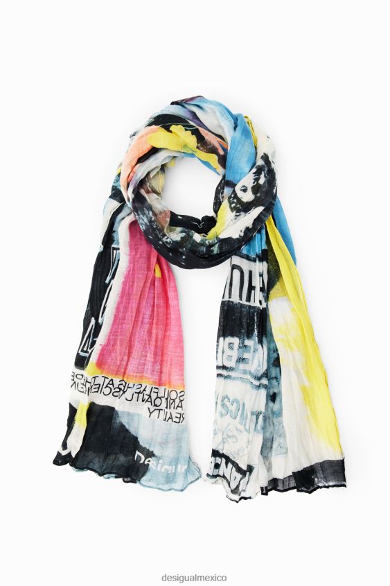 Desigual mujer fular rectangular de periódico arrugado VZ26R0338 accesorio