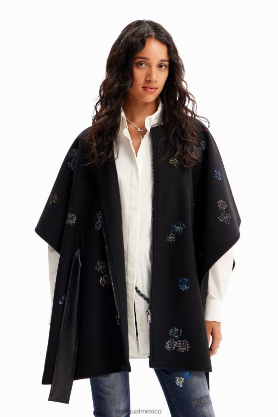 Desigual mujer poncho bordado con cinturón VZ26R01417 accesorio