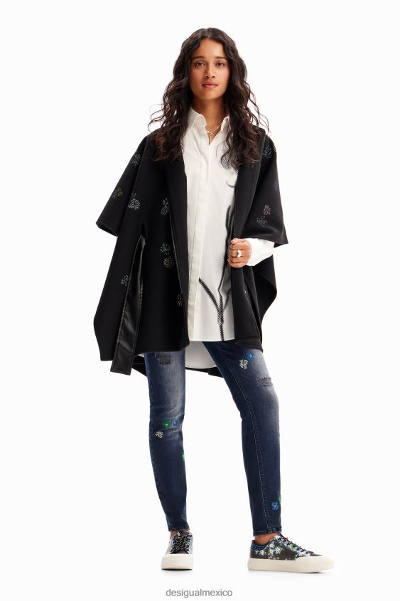 Desigual mujer poncho bordado con cinturón VZ26R01417 accesorio