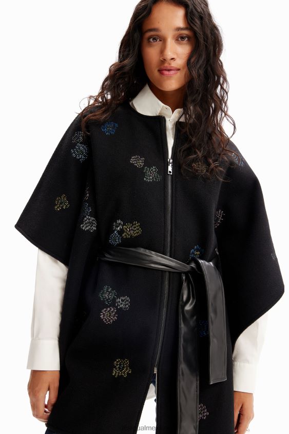Desigual mujer poncho bordado con cinturón VZ26R01417 accesorio