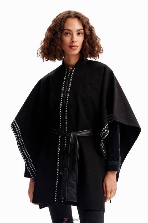 Desigual mujer poncho bordado con cinturón VZ26R01423 accesorio
