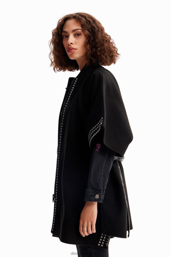 Desigual mujer poncho bordado con cinturón VZ26R01423 accesorio