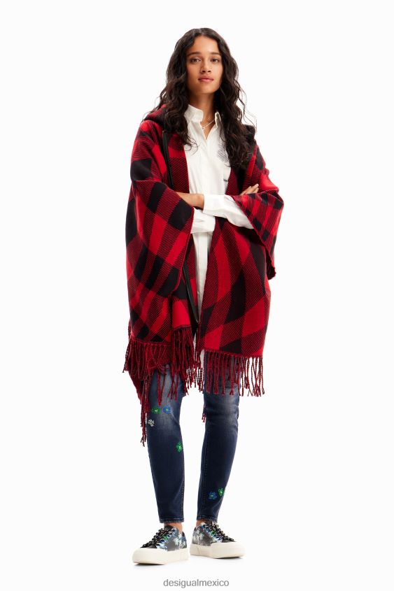 Desigual mujer poncho con capucha a cuadros VZ26R01448 accesorio