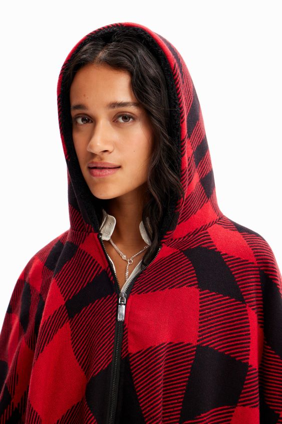 Desigual mujer poncho con capucha a cuadros VZ26R01448 accesorio