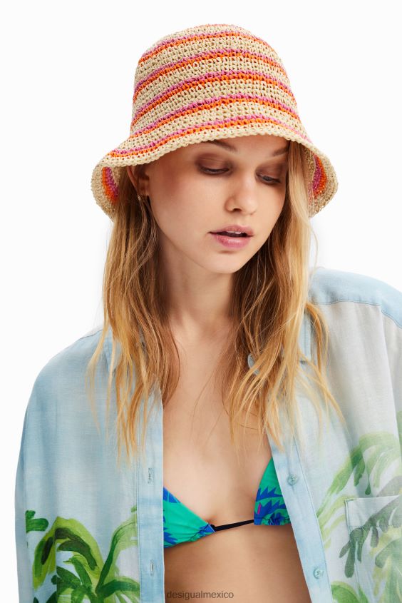 Desigual mujer sombrero de pescador de rafia a rayas VZ26R0569 accesorio