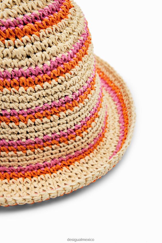 Desigual mujer sombrero de pescador de rafia a rayas VZ26R0569 accesorio