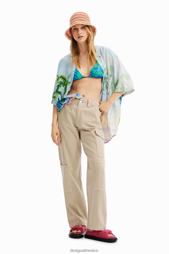 Desigual mujer sombrero de pescador de rafia a rayas VZ26R0569 accesorio