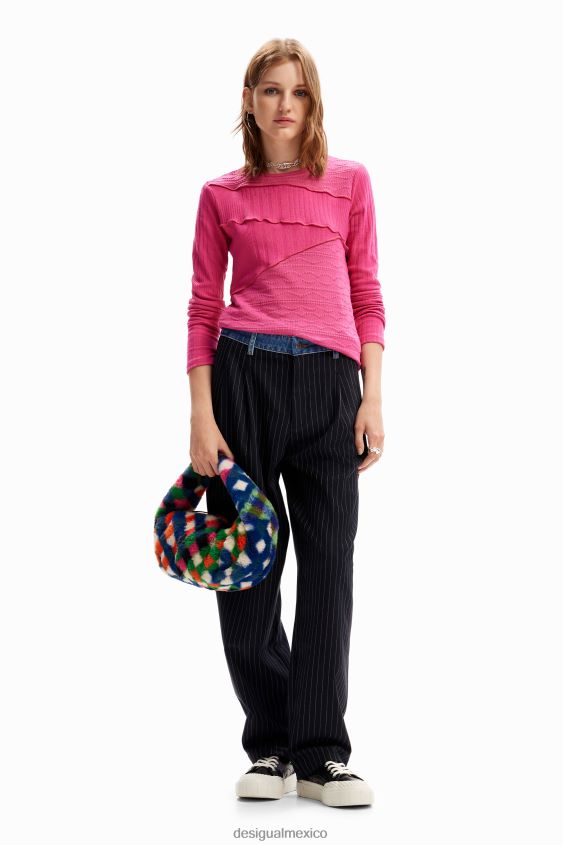 Desigual mujer bolso con efecto de pelo y diamantes VZ26R01268 accesorio