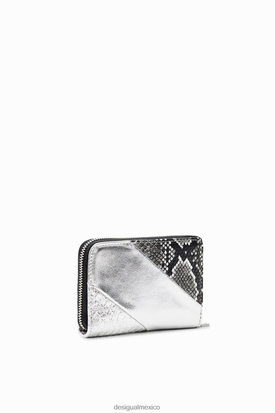 Desigual mujer cartera pequeña metalizada con patchwork VZ26R01318 accesorio