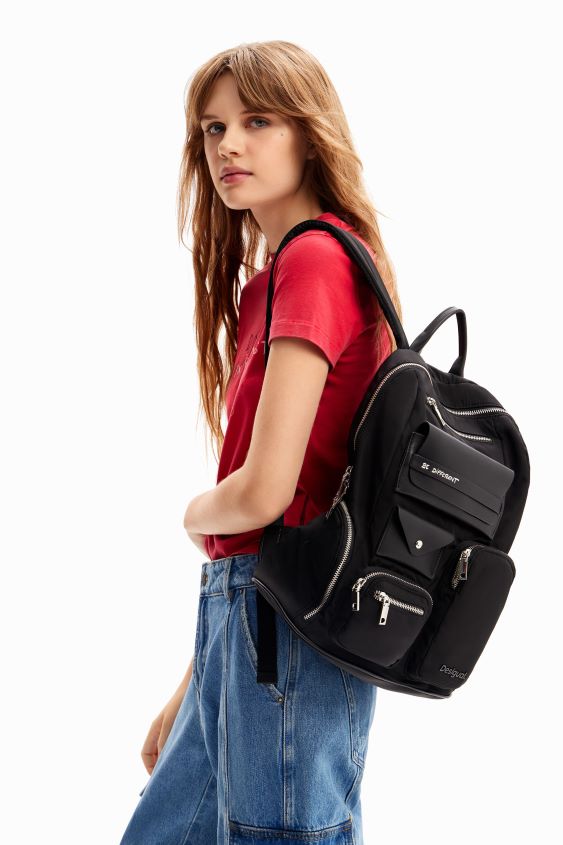 Desigual mujer mochila grande con bolsillos de nailon VZ26R01228 accesorio