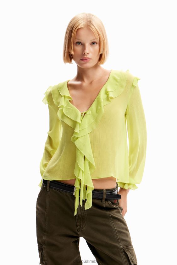 Desigual mujer blusa con volantes y lazo VZ26R0146 ropa