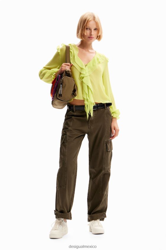 Desigual mujer blusa con volantes y lazo VZ26R0146 ropa