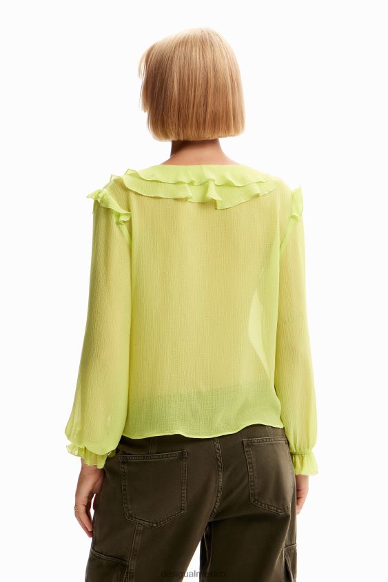 Desigual mujer blusa con volantes y lazo VZ26R0146 ropa