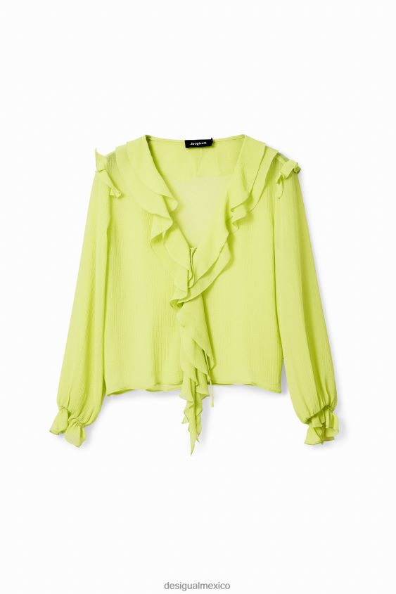 Desigual mujer blusa con volantes y lazo VZ26R0146 ropa