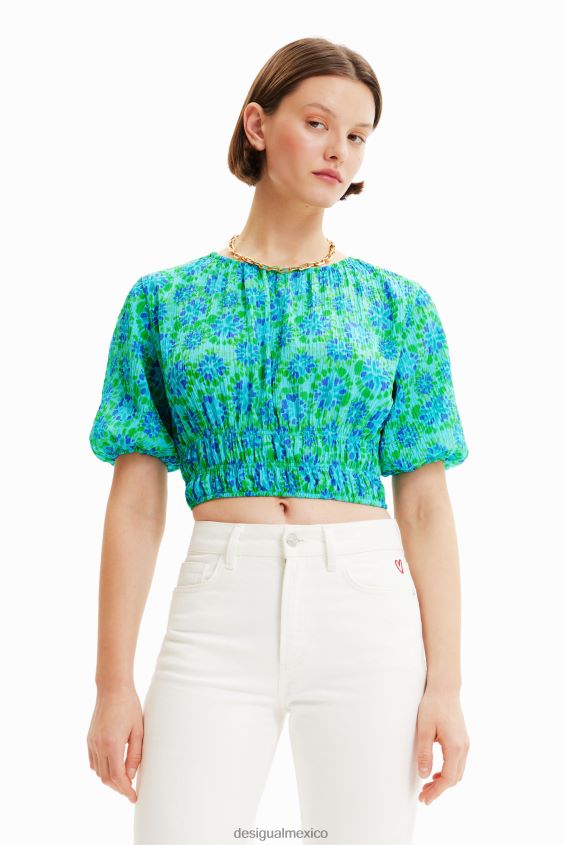 Desigual mujer blusa corta con efecto tie-dye y mangas abullonadas VZ26R0692 ropa