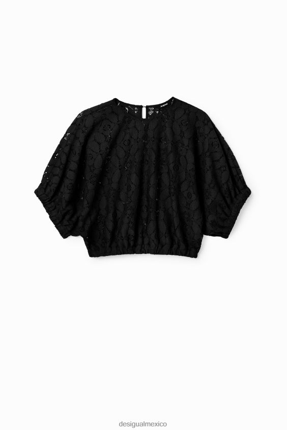 Desigual mujer blusa corta de encaje con mangas abullonadas VZ26R0359 ropa
