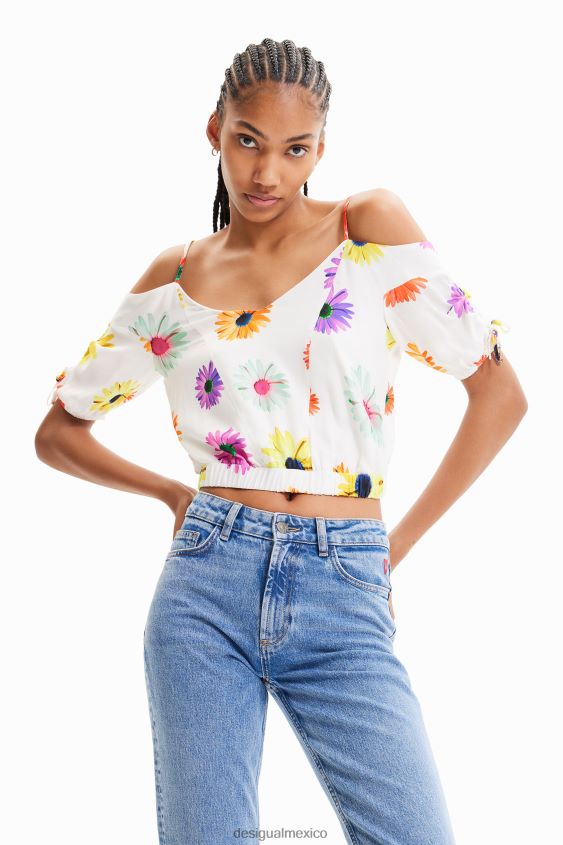 Desigual mujer blusa corta fruncida con flores VZ26R0400 ropa