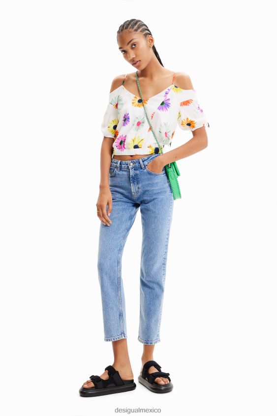 Desigual mujer blusa corta fruncida con flores VZ26R0400 ropa