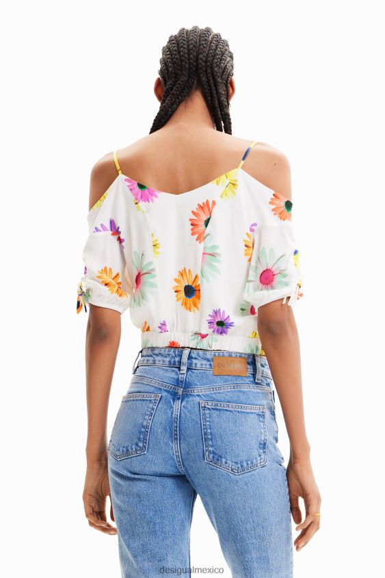 Desigual mujer blusa corta fruncida con flores VZ26R0400 ropa