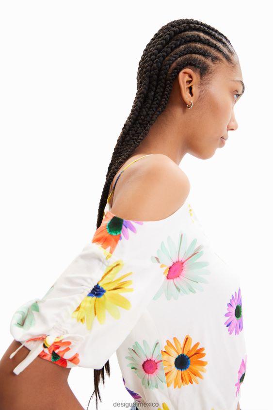 Desigual mujer blusa corta fruncida con flores VZ26R0400 ropa