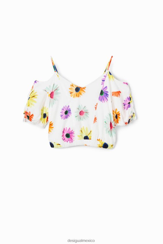 Desigual mujer blusa corta fruncida con flores VZ26R0400 ropa