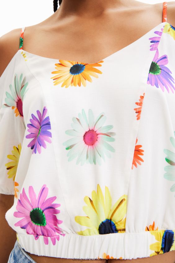 Desigual mujer blusa corta fruncida con flores VZ26R0400 ropa