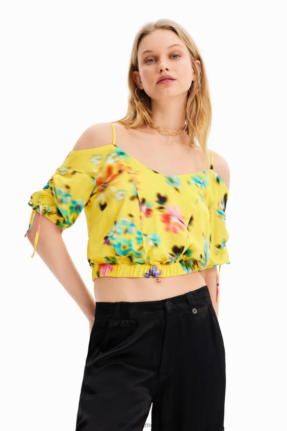 Desigual mujer blusa corta fruncida con flores VZ26R0516 ropa