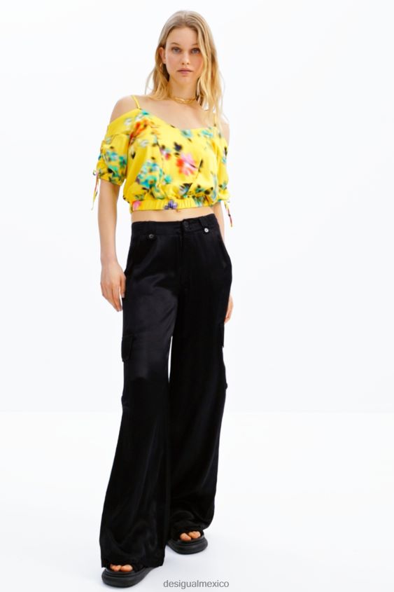 Desigual mujer blusa corta fruncida con flores VZ26R0516 ropa